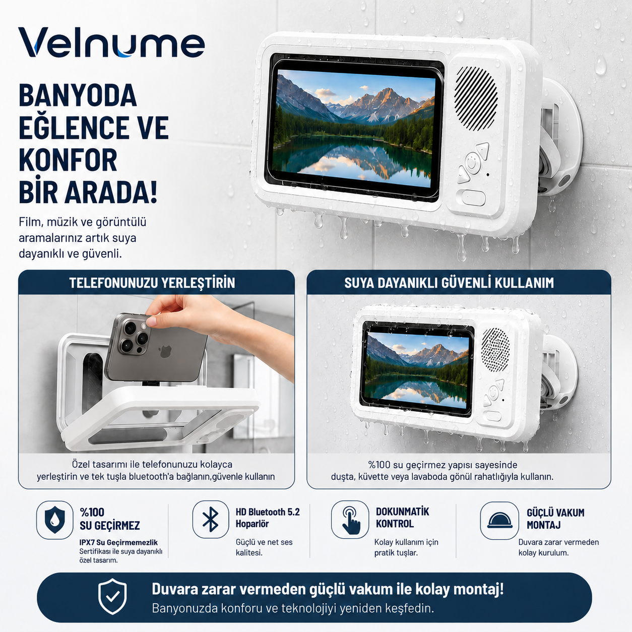 Velnume™ Su Geçirmez Akıllı Telefon Tutucu & Bluetooth Hoparlör